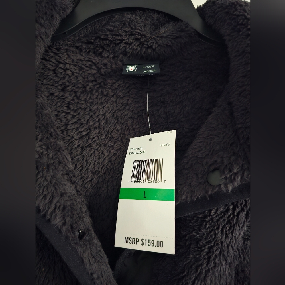 Spyder Cozy Faux Fur Pullover Jacket-Black-Size Large-NWT - Picture 6 of 11